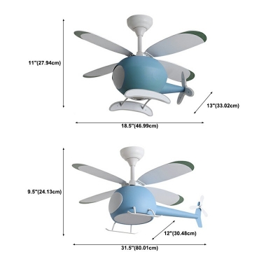 Multi-Light Ceiling Fan Lighting Kids Style Airplane Shape Metal Third Gear Ceiling Pendant Light