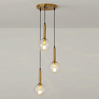 3 Lights Disco Ball Pendant Lighting Modern Style Glass Hanging Light Fixtures in Gold