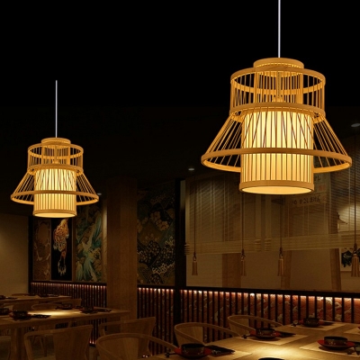 Asian Pendant Lights Bamboo 1-Light Pendant Light Fixtures in Natural