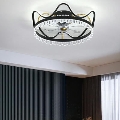Contemporary Ceiling Fan Light 2-Light Metal Remote Control Stepless Dimming LED Ceiling Fan for Children’s Room