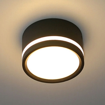 Modern Style Drum Shade Flush Ceiling Light Metal 1-Light Flush Mount Ceiling Light in White