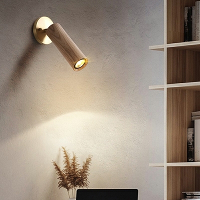 Simplistic Warm Light Cylindrical Wall Mounted Light Fixture Wood Wall Light Sconces