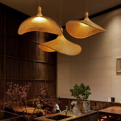 1 Head Bamboo Pendant Chandelier Wood Rattan Hanging Light for Dining Room