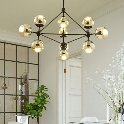 21-Light Hanging Light Fixture Minimal Style Globe Shape Glass Pendant Chandelier