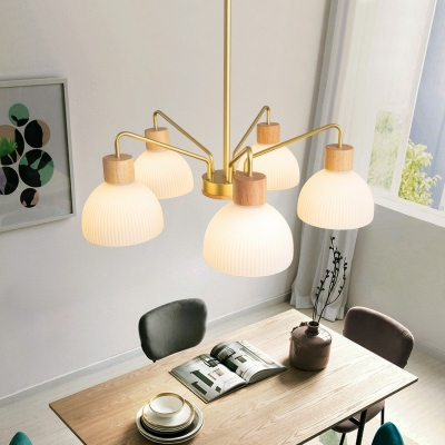 5-Light Chandelier Lamp Contemporary Style Dome Shape Wood Hanging Pendant Lights