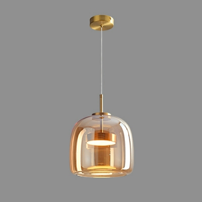 Amber Glass Cylinder Pendant Light Fixtures Modern Style 1 Light Hanging Lights in Brown