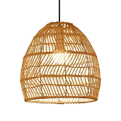 Asian 1 Head Lantern Hanging Lighting Wood Hanging Pendant Light for Living Room
