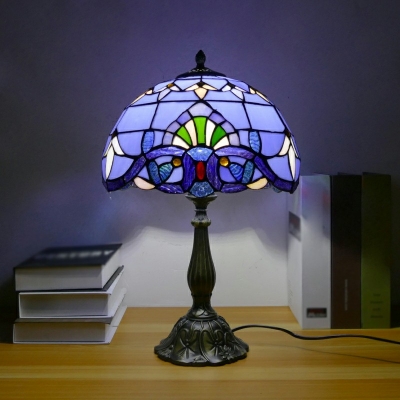 Blue Bowl Nights and Lamp Tiffany Style Glass 2 Lights Night Table Lamps
