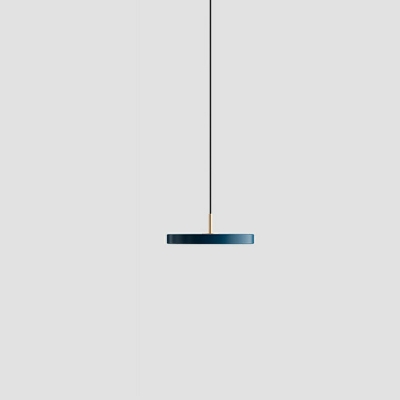 Modern Style Drum Pendant Light Fixtures Metal 1-Light Hanging Lamp in Blue