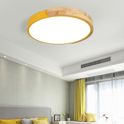 Modern Wood Macaron Flush Mount Ceiling Lights 1 Light White Light Close to Ceiling Lamp for Bedroom