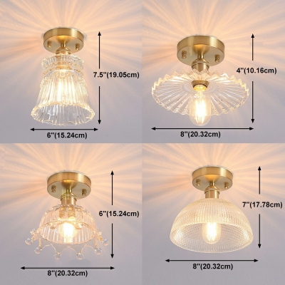 Single Head Flush Mount Lighting Brass Semi Flush Mount Ceiling Light for Bedroom