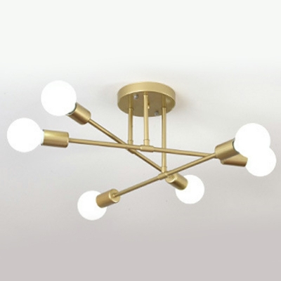 Sputnik Flush Ceiling Light Fixtures Modern Style Metal 6-Lights Flush Mount Lighting Fixtures in Gold