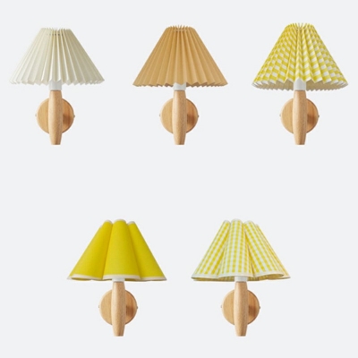 1-Light Sconce Lights Minimalist Style Cone Shape Wood Wall Mounted Light Fixture
