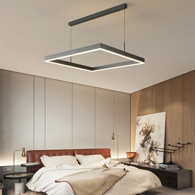3-Light Hanging Lamps Modernist Style Square Shape Metal Pendant Chandelier