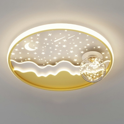 3 Lights Circle Flush Ceiling Light Fixture Modern Style Acrylic Flush Mount Lamp in Yellow
