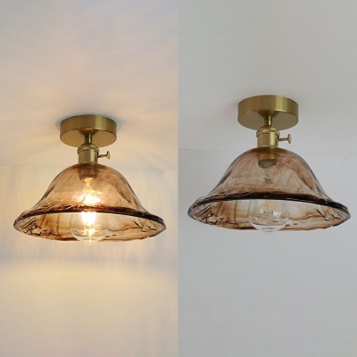 Amber Glass Semi Flush Mount Light Fixture Modern Minimalism Ceiling Mounted Light for Bedroom