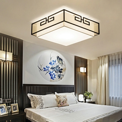 Black Metal Flush Ceiling Light with Fabric Shade Flush Light Fixture for Bedroom