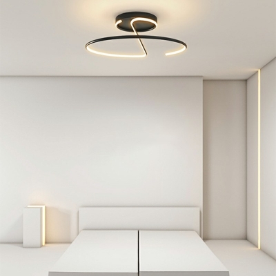 Circle Ring Flush-Mount Light Fixture Modern Style Metal 1-Light Flushmount Lighting in Black