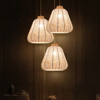 Elliptical Pendant Lamp Modern Style Bamboo 1-Light Pendant Lighting in Brown