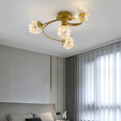 Glass Round Flush Ceiling Light Fixture Modern Style 6 Lights Flushmount Lighting in Gold