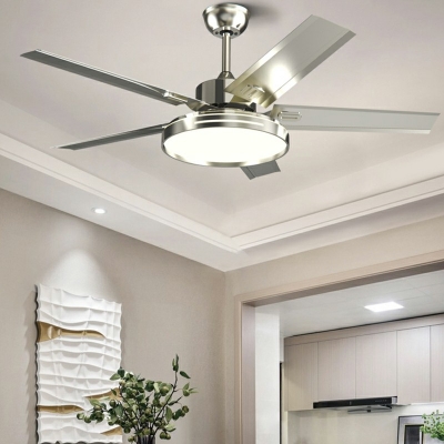 Modern Stainless Steel Ceiling Fan Lighting Ambient Light Fixtures for Dining Room