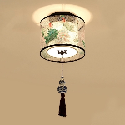Single Bulb Flush Mount Ceiling Light Traditional Fabric Shade Flush Mount Ceiling Light Fixture
