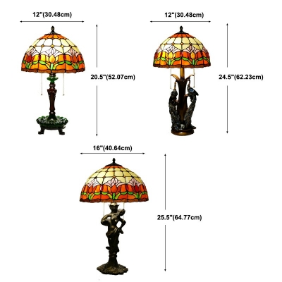 Tiffany Style Flower Night Table Lamps Stained Glass 1-Light Nightstand Lamp in Orange