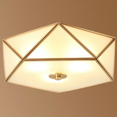 3 Lights Geometric Flushmount Traditional Style Glass Flush Ceiling Light Fixture in Beige