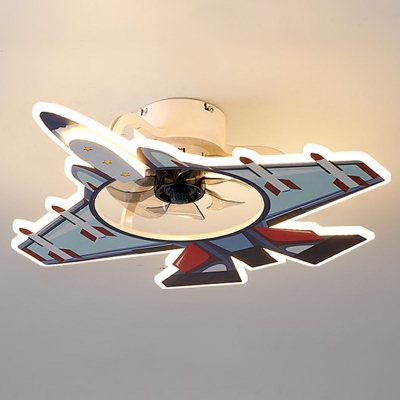 Blue LED Ceiling Fan Light Kids Acrylic Plane Semi Flush Mounted Lamp