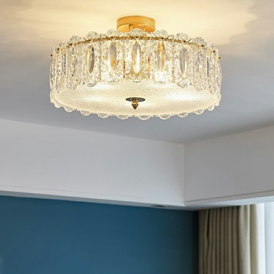 Drum Glass Ceiling Mount Chandelier Modern Elegant Semi Flush Ceiling Light Fixtures for Bedroom