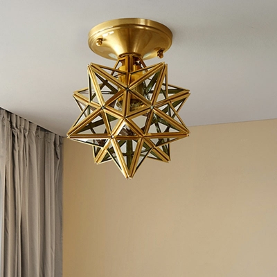 Metal Star Flush Mount Lighting Modern Style 1 Light Flush Mount Ceiling Ligh in Brass