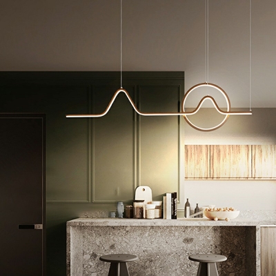 Modern Pendant Lighting for Kitchen Island Golden Linear Shape Hanging Island Light