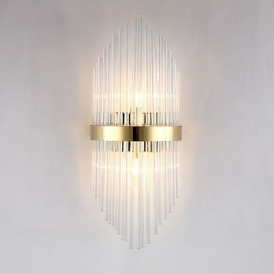 Modern Style Thin-Line Sconce Light Fixture Crystal 2-Lights Wall Sconce Lighting in Gold