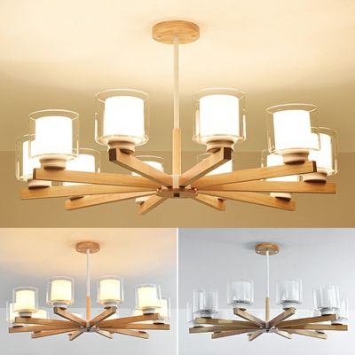 Wood Drum Chandelier Lighting Fixtures Modern Ceiling Pendant Light for Dinning Room