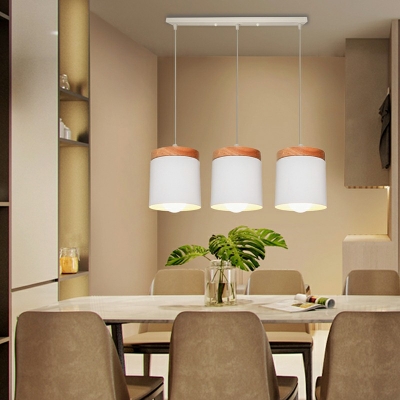3-Light Hanging Ceiling Light Contemporary Style Cylinder Shape Metal Pendant Lighting Fixtures
