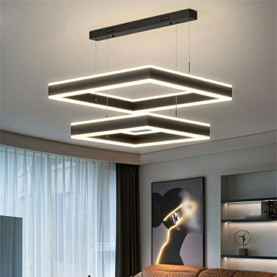 3-Light Hanging Lamps Modernist Style Square Shape Metal Chandelier Light Fixture