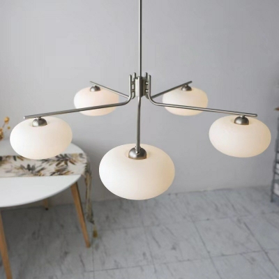 5 Lights White Drop Lamp Bowl Shade Simplicity Style Glass Suspended Lighting Fixture