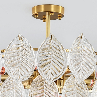 Clear Chandelier Lamp Leaf Shade Modern Style Glass Pendant Light for Living Room