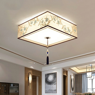 Flush Mount Ceiling Light Fixtures with Fabric Shade in Beige Traditional Flush Mount Lights
