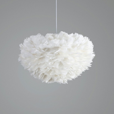 Modern Style Round Pendant Lamp Feather Bedroom Hanging Chandelier in White