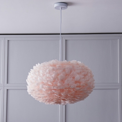 Round Shade Pendant Light Kit Hanging Light Modern Feather Pendant Light for Living Room