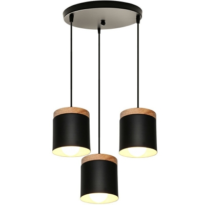 3-Light Hanging Ceiling Light Contemporary Style Cylinder Shape Metal Pendant Lighting Fixtures