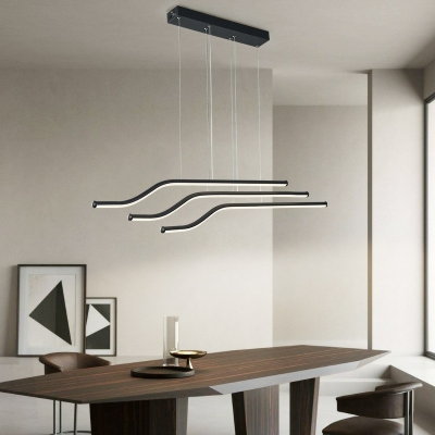 3-Light Over Island Lighting Minimalist Style Liner Shape Metal Hanging Lamps