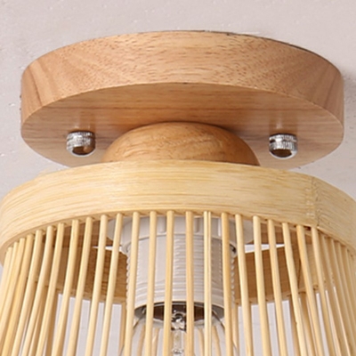 Asian Bamboo Flush Mount Ceiling Light E27 Lighting for Dining Room