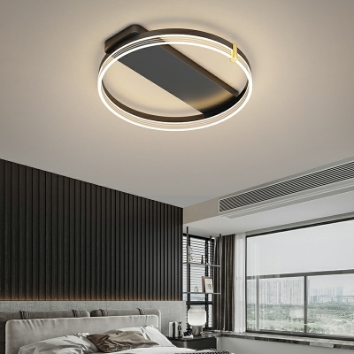 Contemporary Linear Flush Lighting Metal 1-Light Flush Mount Lamp in Black