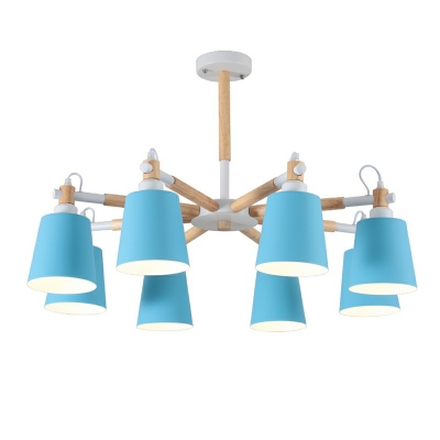 Nordic Style Macaron Hanging Light Metal Wood Hanging Chandelier for Living Room