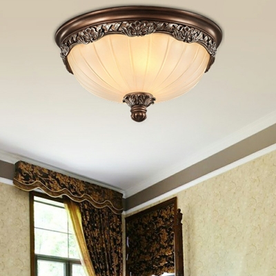 Traditional Dome Flush Lighting Glass Flush Mount Lamp in Brown for Living Room
