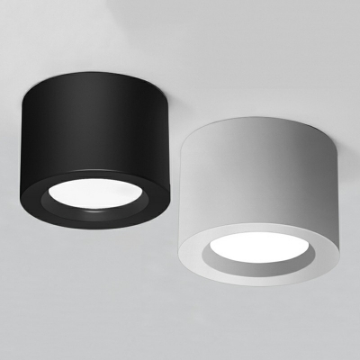 White Drum-Shaped Flush Ceiling Light Fixture Modern Style Metal 1 Light Flush Mount Ceiling Light