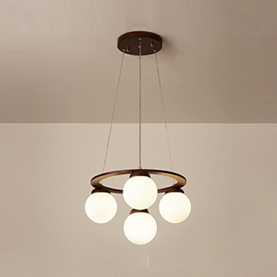 Wood Chandelier Lighting Contemporary Style Geometry Shape Glass Hanging Light