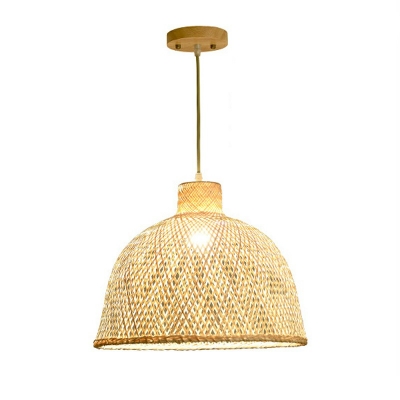 Yellow Dome Pendant Lighting Fixtures Modern Style Bamboo 1 Light Pendant Ceiling Lights